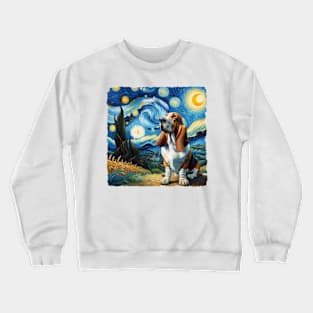 Starry Basset Hound Dog Portrait - Pet Portrait Crewneck Sweatshirt